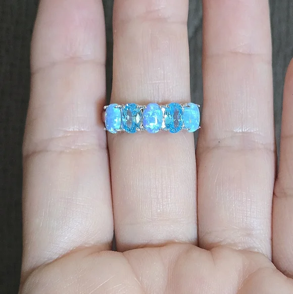 Cote d'Argent Blue🩵 Topaz And Lab🧪 Created Blue🩵 Fire🔥 Opal Heart Ring💍 - Picture 3 of 16